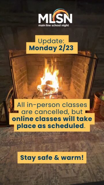 Weather Update for Monday, 2/23 ❄️ All in-person classes are cancelled. Make-up classes will be announced. Online classes will still take place as scheduled. Stay safe and warm, everyone!