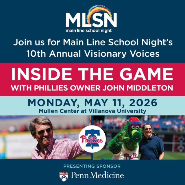 We’re honored to announce that @pennmedicine is the Presenting Sponsor of MLSN’s 10th Annual Visionary Voices fundraiser. As one of #Philadelphia’s most respected institutions, Penn Medicine shares our commitment to strengthening the local community through education, innovation, and meaningful connection.

At Main Line School Night, we believe learning has the power to bring people together, spark curiosity, and enrich lives at every stage. Penn Medicine’s dedication to advancing health, knowledge, and community wellbeing reflects many of these same values.
We’re grateful for their support of this special evening and for their continued commitment to the Philadelphia region.

MLSN’s 10th Annual Visionary Voices: Inside the Game
with @phillies owner John Middleton and Hall of Fame baseball writer @jaysonst 
📅 May 11, 2026
📍 Mullen Center at Villanova University

Thank you, Penn Medicine, for helping make this milestone event possible.

Interested in becoming an event sponsor? Visit https://bit.ly/3NkL2X8 to learn more about sponsorship opportunities and tickets.
•
•
•
#mainlineschoolnight #lifelonglearning #PennMedicine #mainlinepa