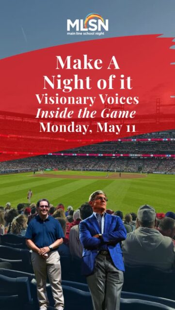 Make a Night of It ⚾🍸

Join us Monday, May 11 for Main Line School Night’s 10th Annual Visionary Voices: Inside the Game featuring Phillies CEO John Middleton in conversation with Jayson Stark.

Start your evening your way: enjoy extended happy hour (4:00–7:00 PM) at The Refectory just steps from the Mullen Center, or upgrade your night with the MVP Terrace Reception featuring cocktails, light bites, a meet & greet, and priority seating (6:15–7:15 PM). Then step inside the game. Plus, a special appearance by the Phillie Phanatic 💚

🎟️ Tickets are limited
🔗 Click https://bit.ly/3NkL2X8 to reserve your seats!