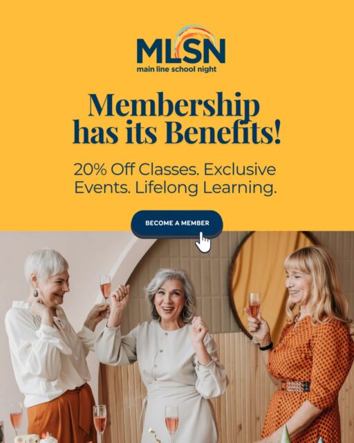 🚨 Our Fall/Winter 2026 Catalog launches TOMORROW! 

While you count down to 500+ new classes, tours, and special events, now’s the perfect time to become an MLSN Member.

✨ Members enjoy:
 • 20% off most classes
 • Exclusive Members-Only Events like In the Spotlight

Join us on Tuesday, November 17, as Philadelphia Inquirer sports columnist, bestselling author, and 94WIP host Mike Sielski discusses his new book, Going the Distance: Stallone, Philly, and the Story of ROCKY, celebrating the 50th anniversary of one of Philadelphia’s most iconic films. The evening includes light bites, beverages, a meet & greet, and a book signing at the NEW Koren’s Kitchen in Radnor.

Become a member today and be ready to register tomorrow! Join now at www.mainlineschoolnight.org/membership.
•
•
•
#MainLineSchoolNight #LifelongLearning #Community #AdultEducation #MainLinePA