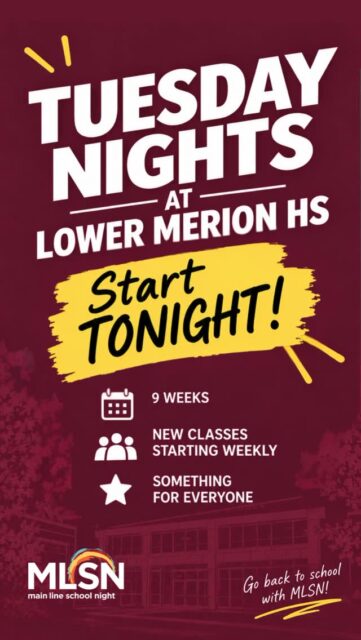 🎉 Tuesday Nights are back at Lower Merion High School! 

We’re kicking off 9 weeks of learning, creativity, and fun TONIGHT, September 22!

🍳 Hands-on cooking classes 💃 Tap, tango & soul line dancing 🧘 Zumba, yoga & tai chi 🀄 Mah Jongg, bridge & more 🎭 Improv & acting for TV and film 🎹 Piano, ukulele & music history 🧶 Crochet, quilting, knitting & sewing 🌎 French, Spanish, Korean & ESL 🎤 Special events & guest speakers

Whether you’re looking to try something new, explore a favorite hobby, get moving, or meet new people, there’s something for everyone at Main Line School Night!

Can’t join us tonight? No problem! New classes start every week throughout the fall, so there’s still plenty of time to get involved.

📍 Lower Merion High School | Ardmore, PA 📅 Tuesday nights, September 22 – November 17 🔗 Explore classes & register: https://mlsn.coursestorm.com/category/lower-merion-high-school
•
•
• 
#MainLineSchoolNight #LowerMerion #thingstodo  #MainLinePA #LifelongLearning